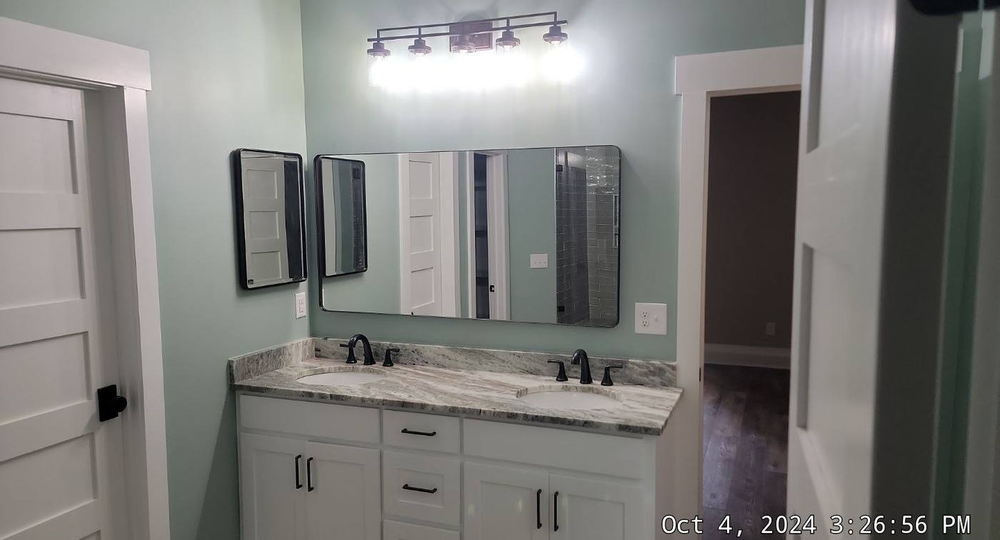 Double vanity primary bathroom in a new custom home near Batesburg-Leesville, SC