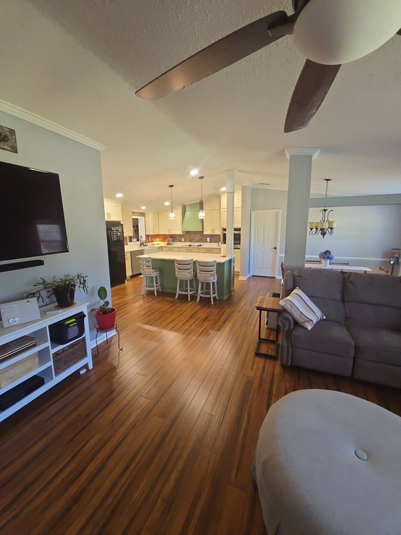 Open remodeled kitchen with hardwood floors in Gilbert, SC
