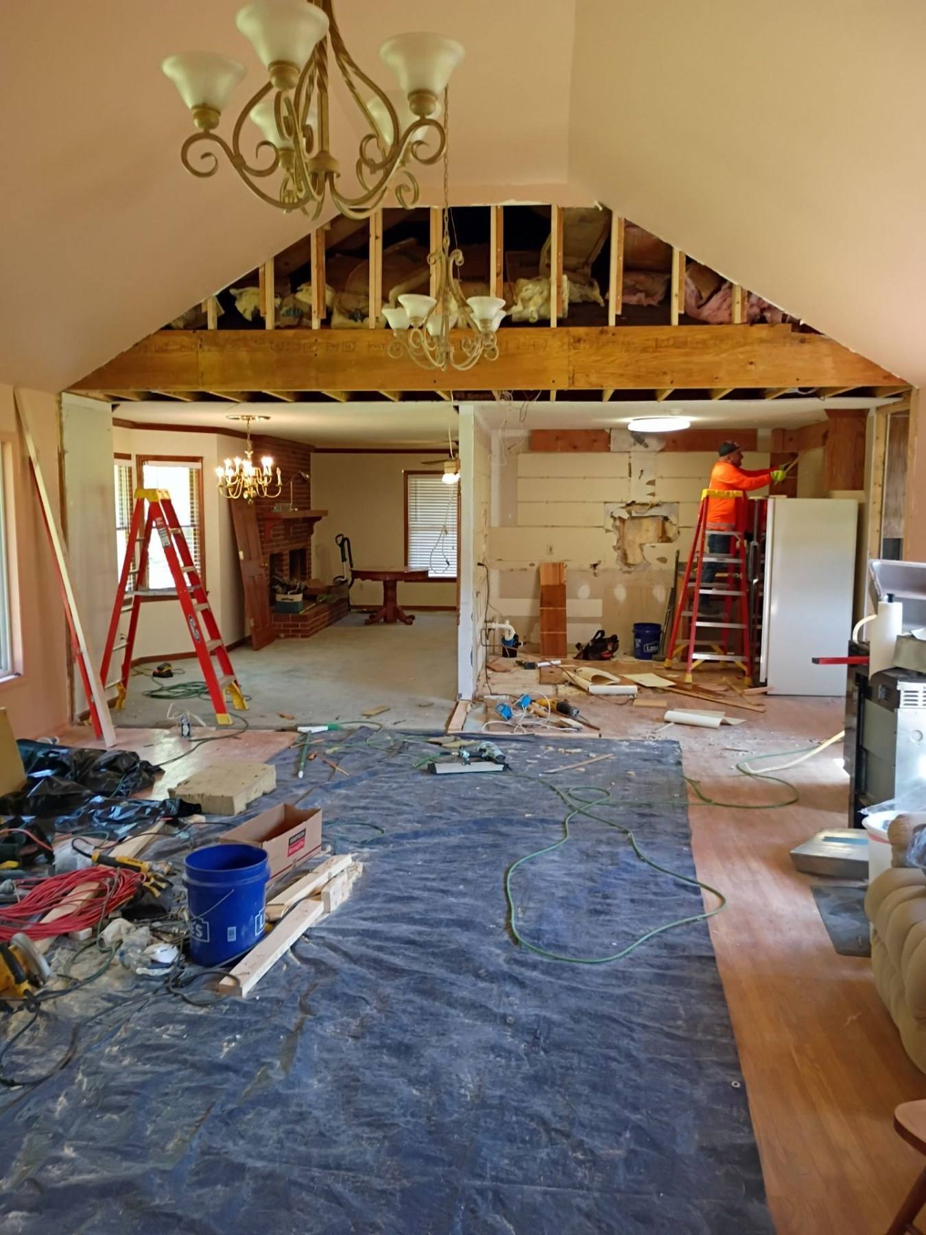 Interior taken back to framing during a whole home renovation in Cope, SC